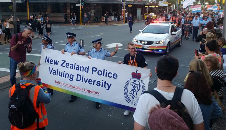 File photo of
police at Wellington's Pride Parade. Photo: RNZ/ Reesh Lyon
