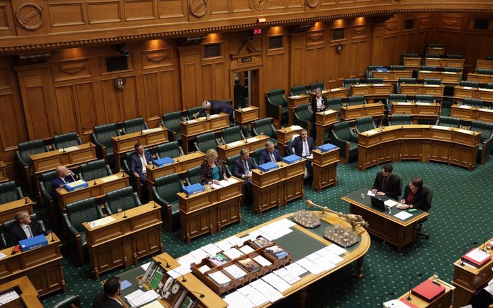 The house empties
out as National MPs staged a walk-out. Photo: RNZ / Rebekah
Parsons-King 