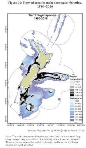 map showing trawled
area for main deepwater fisheries