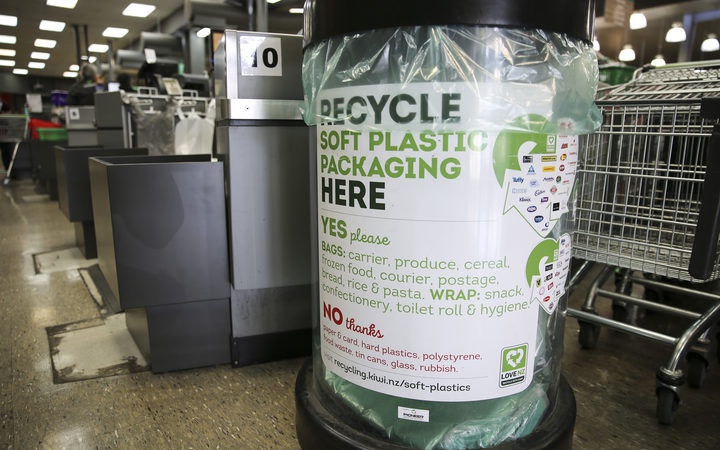 A soft plastics
recycling bin at a supermarket