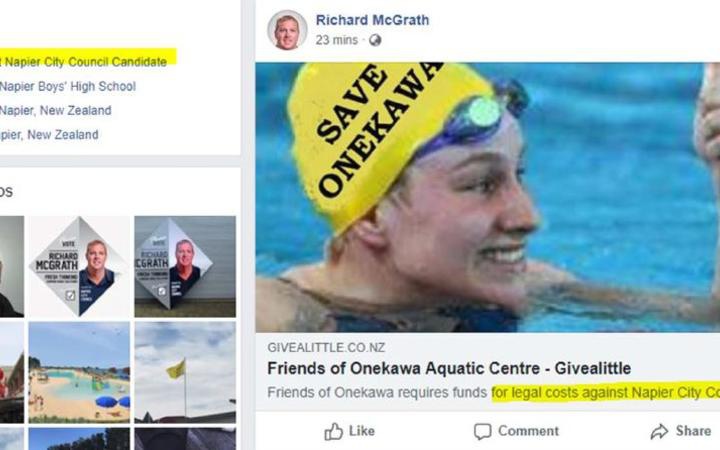 screenshot of
McGrath's Facebook page with some text highlighted in
yellow