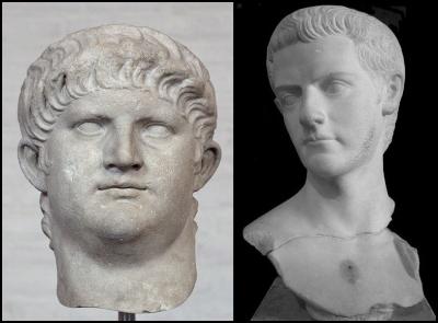 Image of bust of Roman emperor Nero and bust of Caligula